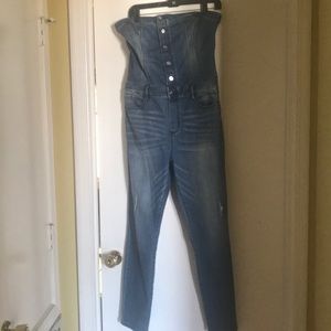 Bebe strapless denim jumpsuit